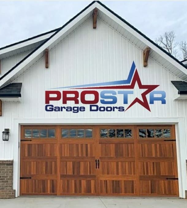 Cedar carriage-style double garage door installed by ProStar Garage Doors in North Texas