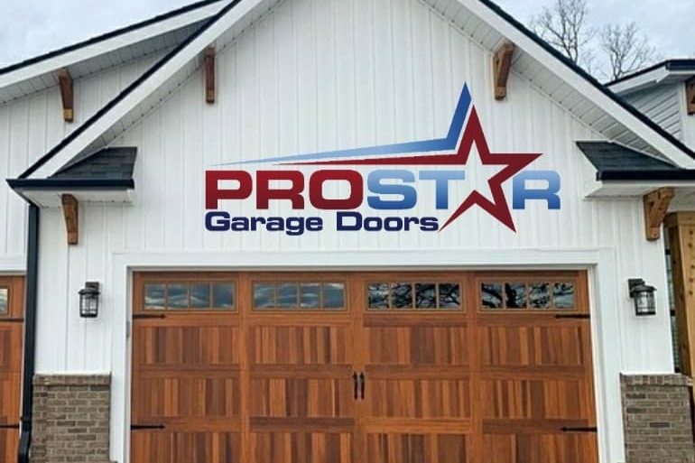 Cedar carriage-style double garage door installed by ProStar Garage Doors in North Texas